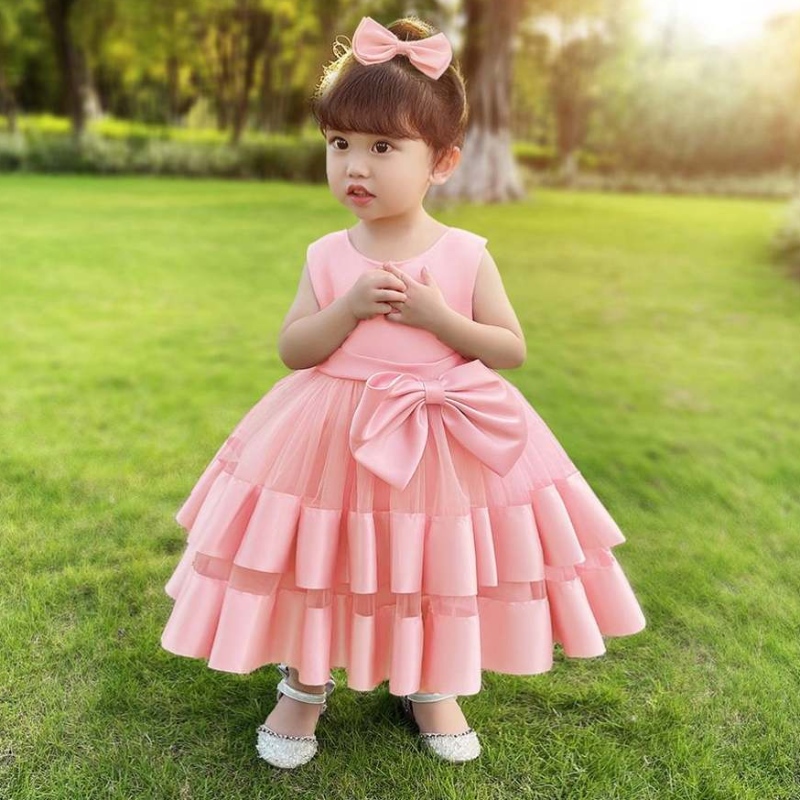 Baige New Children \\ 's Bowknot Dresses Baby Stretch Net Princesa Preciosa Girl Fiesta de cumpleaños Vestido