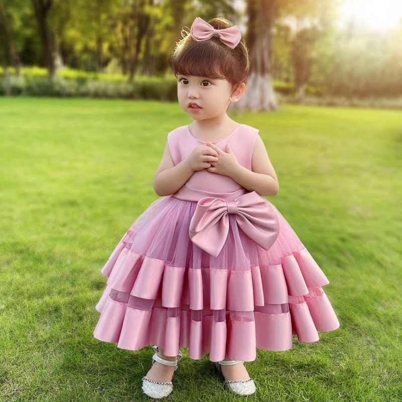 Baige New Children \\ 's Bowknot Dresses Baby Stretch Net Princesa Preciosa Girl Fiesta de cumpleaños Vestido