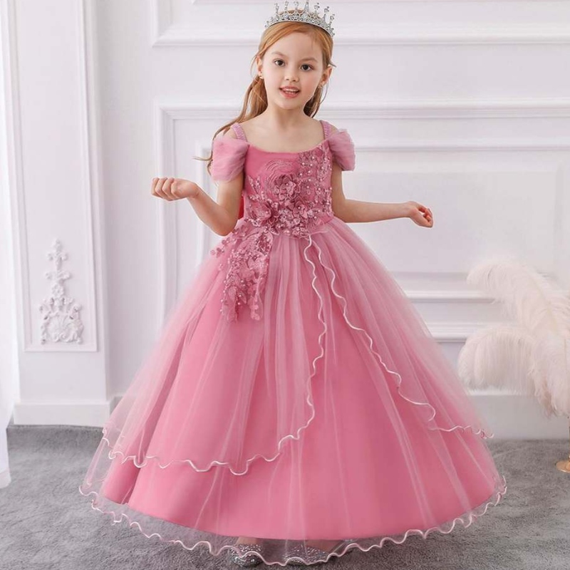 Baige paraniños al por mayor Boda de la boda Vestido de pelota Fancy Princess Frock Beautiful Girl Party Vestido