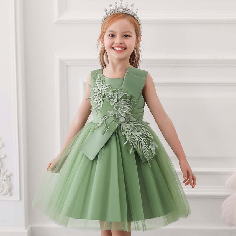 Baige New Night Party Ball Ball Vestido deniña de flores verdes Niños Fancy Princess Frock