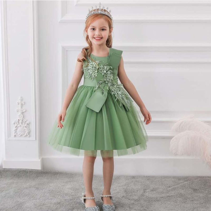 Baige New Night Party Ball Ball Vestido deniña de flores verdes Niños Fancy Princess Frock