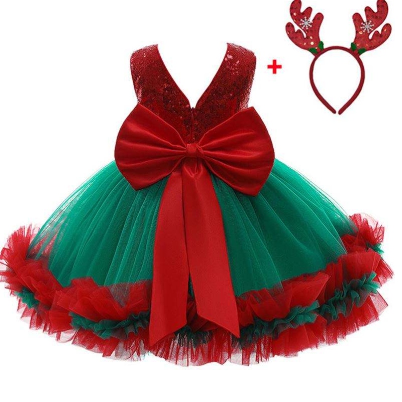 Baige Red Sequined Kids Christmas Birthday Fiest Fiest Fiest Vestidos Bo Bow Bow Bow