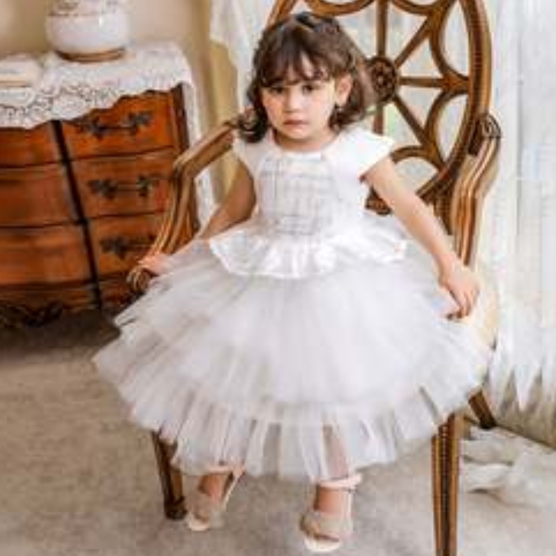 Baige Hot Sale Elegant Design Girl Flock Frock Baby Girl Vestido Partido de la fiesta Multi-capa Princesa encantadora