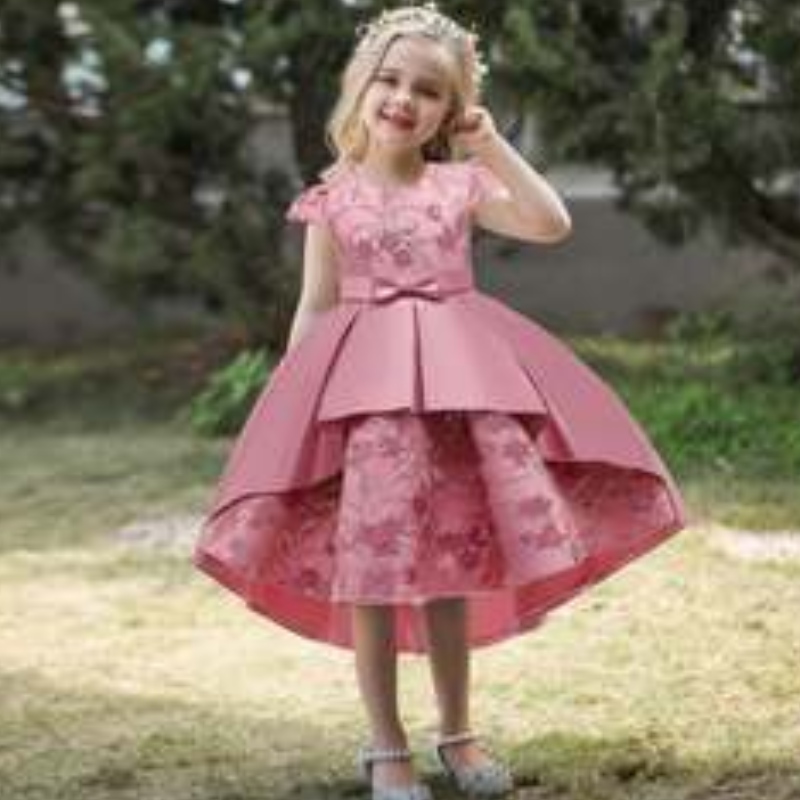 Baige de alta calidad Summer Frock Kids Wear Girl Flower Fiesta Western Formal Trailing Birthday Vestido T5170