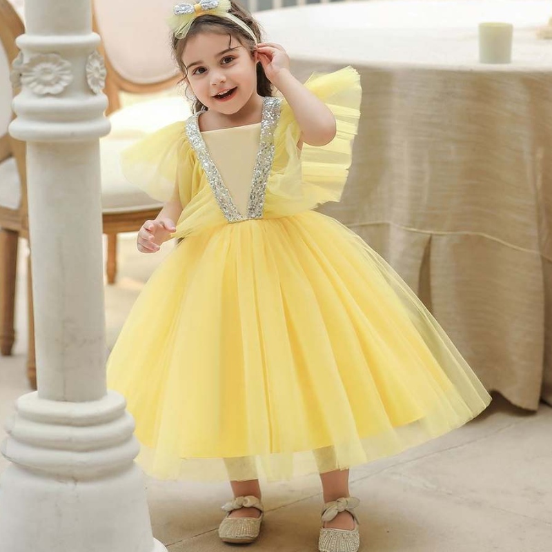 Baige Summer Children Clothing Sequin Baby Baby Baby Bown Cumpleaños Fiesta de boda Flower Girls Princess Vestidos