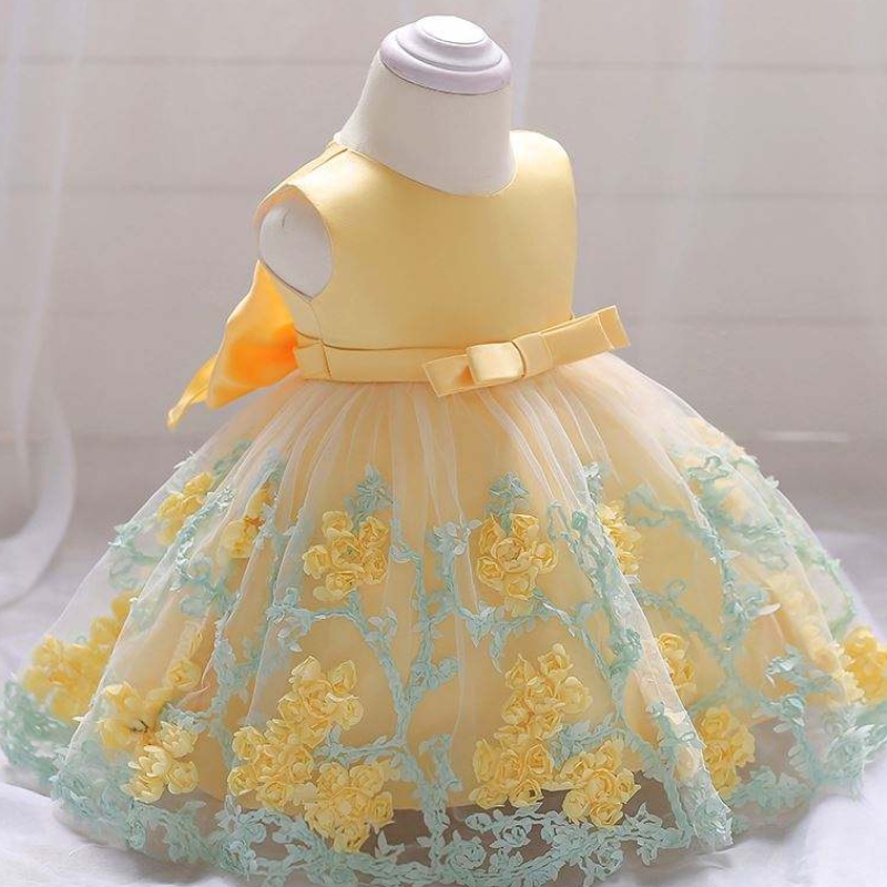 Baige Venta caliente Venta Pretty Baby Frock 12 mes 1 año Ropa deniña Primer cumpleaños Lindo vestido de fiesta de flores L1845XZ