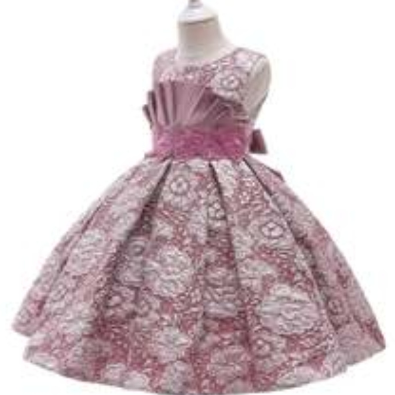 Aige New Fashion Stylejacquard Frocks Children Flower Girl de 3-12 años Vestidos deniña L5253