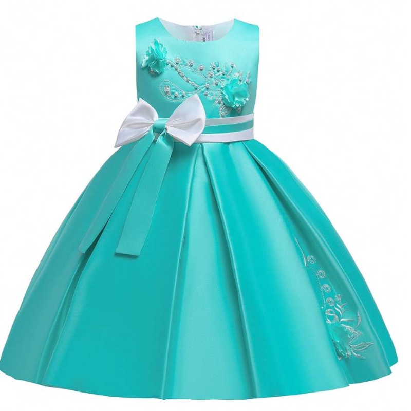 Baige Nuevo diseño Flower Girls Bordery Broidery Bow Broting Wedding Vided Vesada Prom Vestido de baile de baile