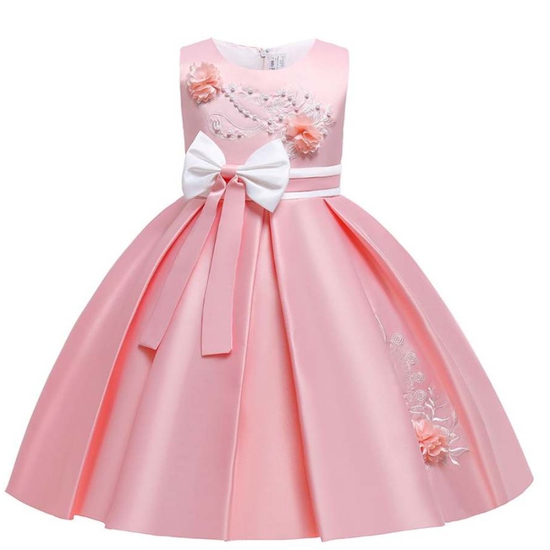 Baige Nuevo diseño Flower Girls Bordery Broidery Bow Broting Wedding Vided Vesada Prom Vestido de baile de baile