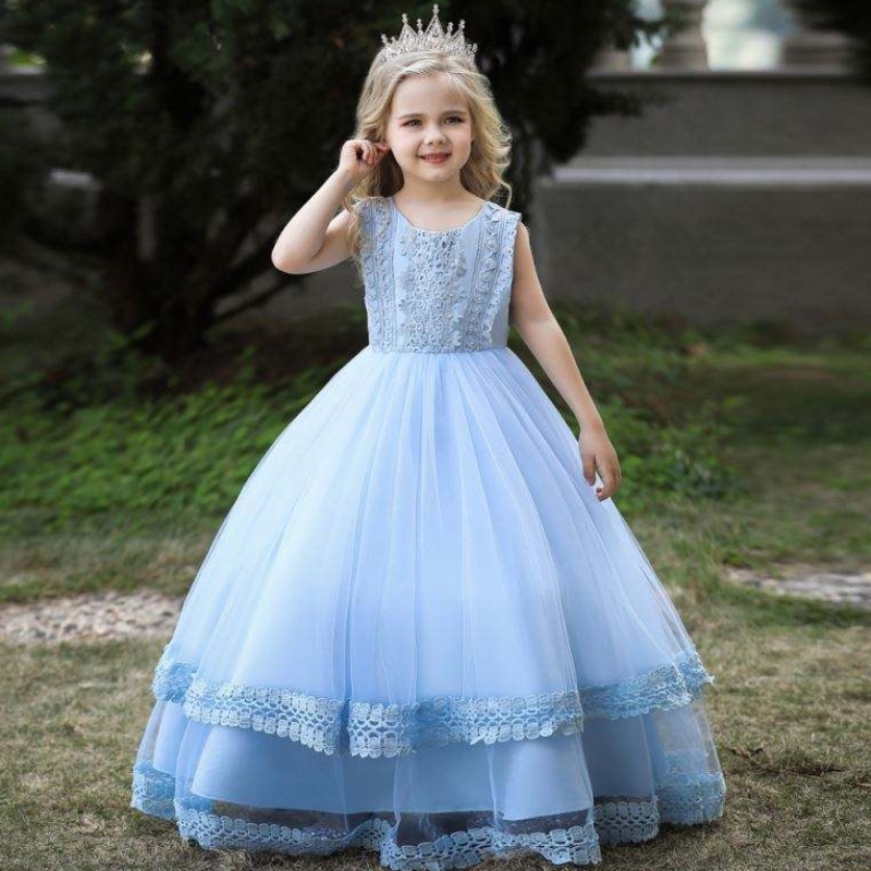 Baige White Kid Long Dress Princess Prom Press Ball Gowns Flor de boda Flor de chicas formales Vestidos