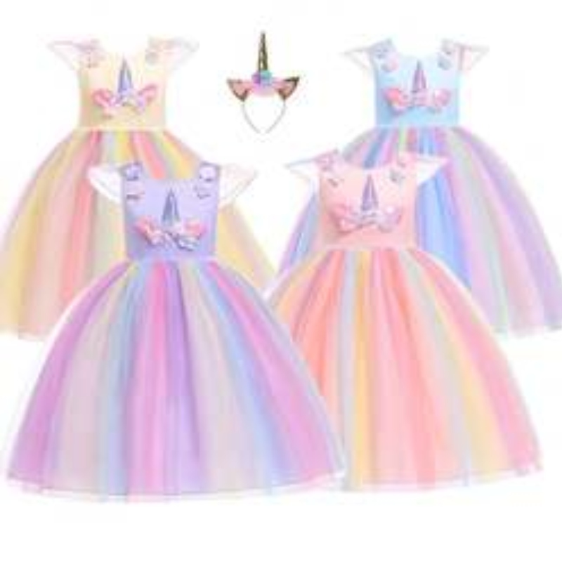 Baige Amazon Sellsbaby Girls Unicornio Princestutu Dress Flower Girls Vestido de cumpleaños Disfraz de cumpleaños Tulle de verano