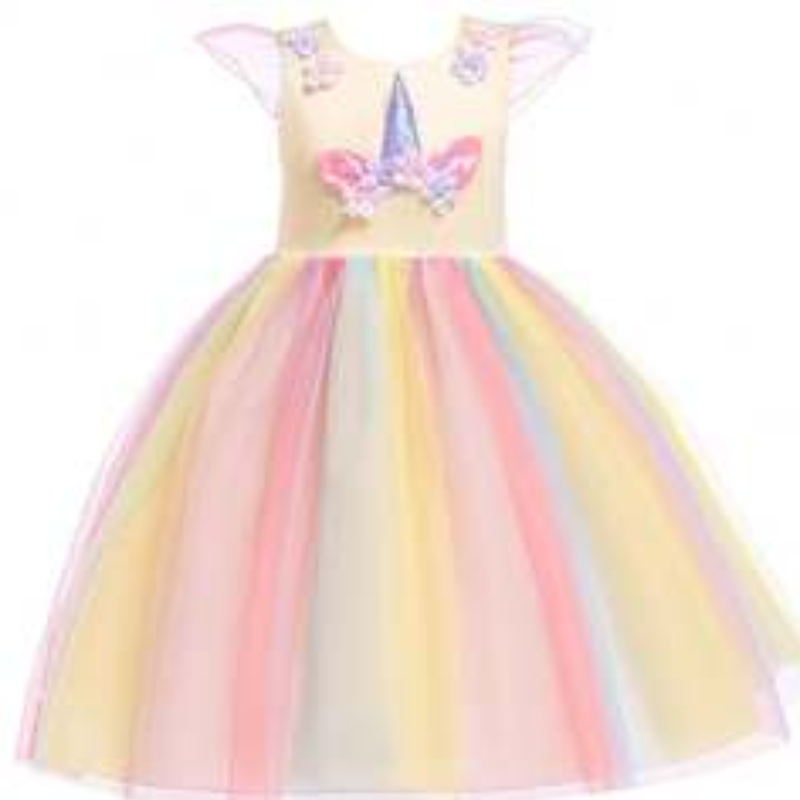 Baige Amazon Sellsbaby Girls Unicornio Princestutu Dress Flower Girls Vestido de cumpleaños Disfraz de cumpleaños Tulle de verano