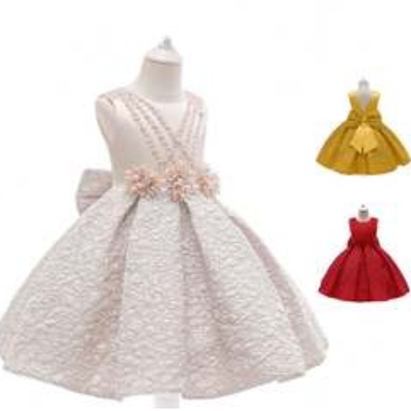 Baige New Satin Flower Girl Princess Dress Kids Baby Fiesta Boda de la NOVIA BODA VAGO L5252