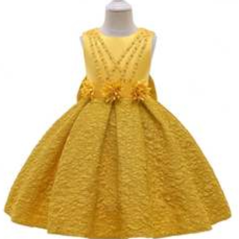 Baige New Satin Flower Girl Princess Dress Kids Baby Fiesta Boda de la NOVIA BODA VAGO L5252