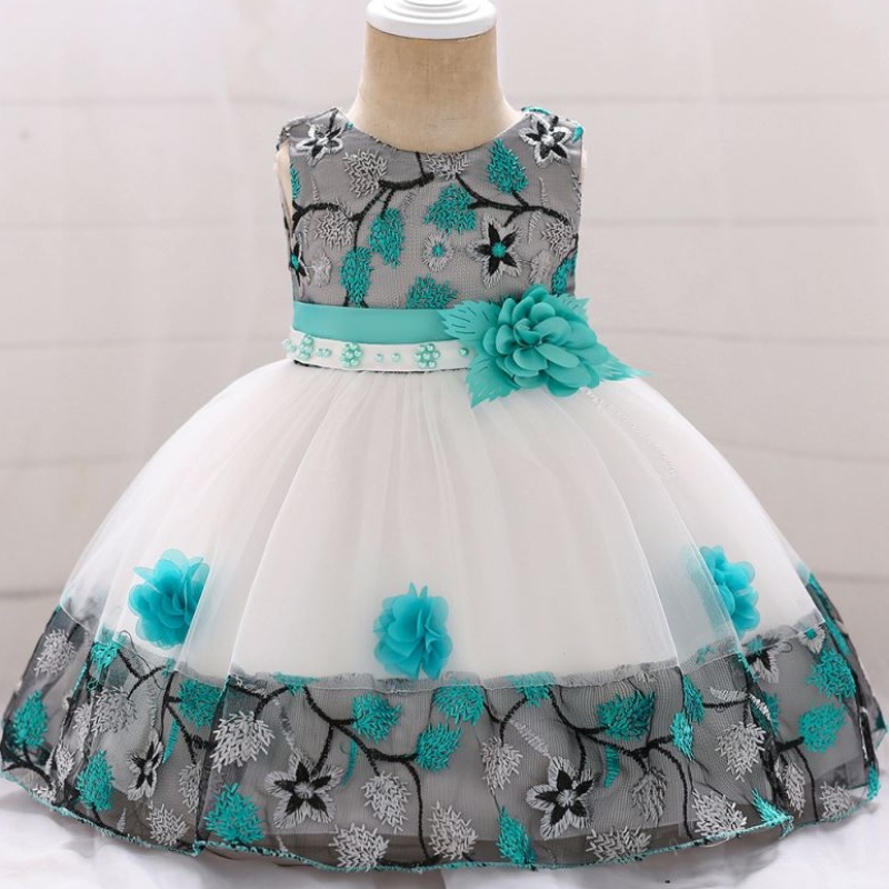 Baige en el diseño de moda de stock 24 meses Baby Girl Flower Summer Baby Princess Vestido paraniños L5045XZ