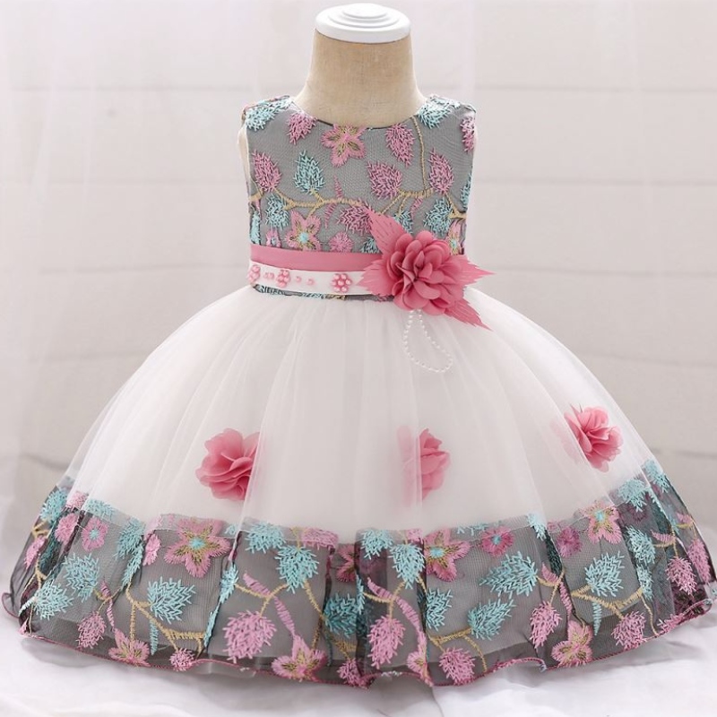 Baige en el diseño de moda de stock 24 meses Baby Girl Flower Summer Baby Princess Vestido paraniños L5045XZ