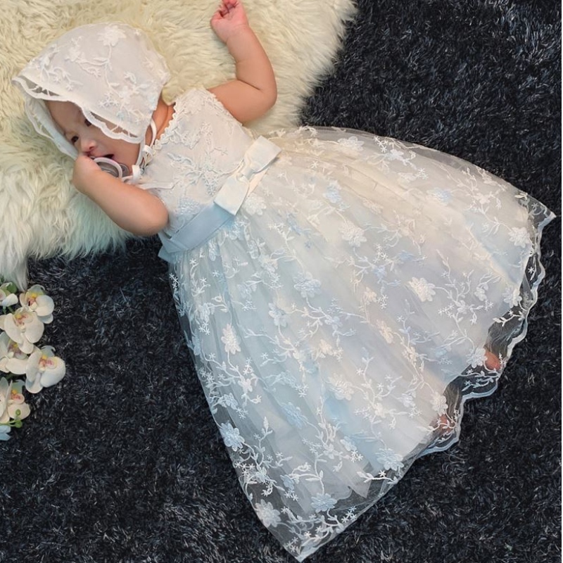 Baige New Party Girl Dress White Royal Diseño Real Baby Baby Dresses B-8873