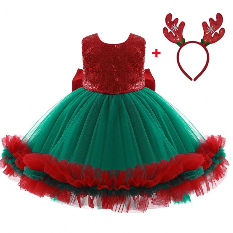 Baige Red Sequined Kids Christmas Birthday Party Fiest Fiest Vestidos Bow Bow Bow Vestidos D0683