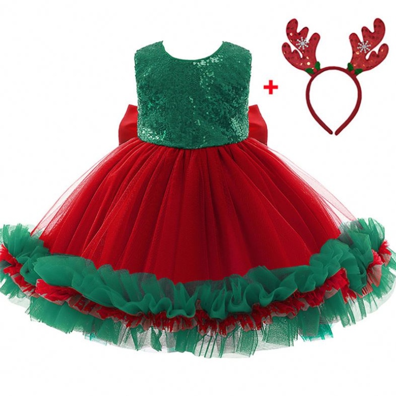 Baige Red Sequined Kids Christmas Birthday Party Fiest Fiest Vestidos Bow Bow Bow Vestidos D0683