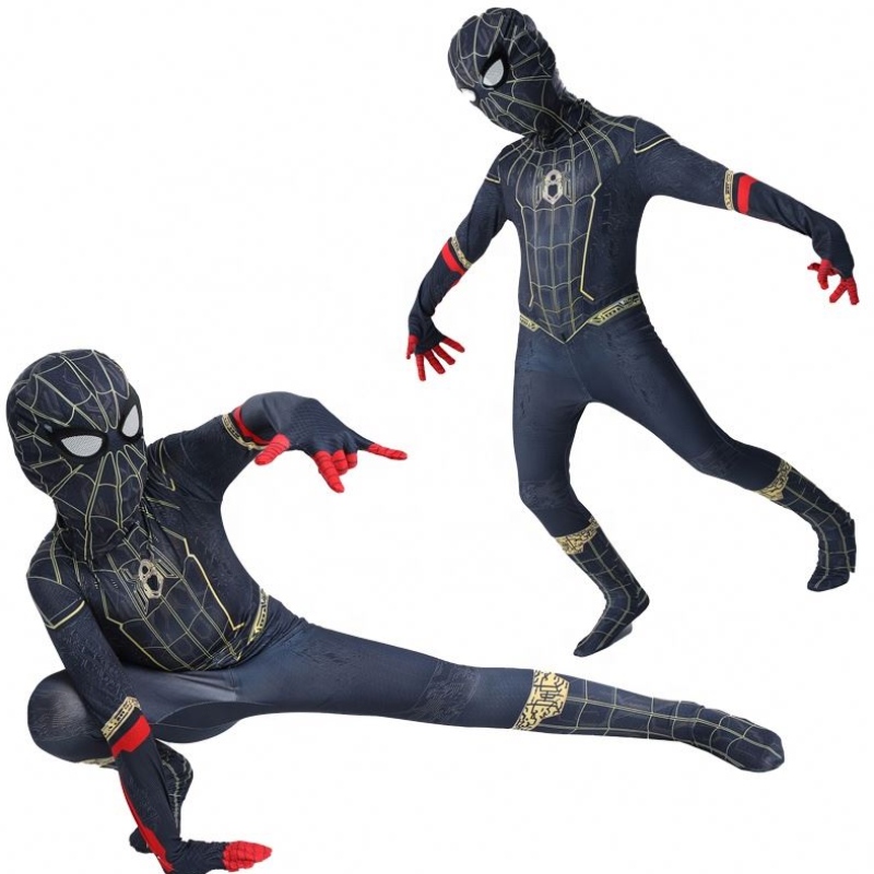 Jumpón de talla de fábrica Halloween Cosplay Sets Black Spider Man Disfraces de la película Novela&Disfraz de uso especial