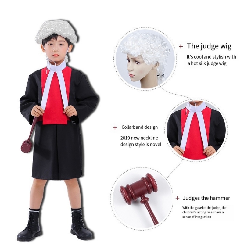 Juez deniños trajes de cosplay con túnica de cosplay con gavel halloween abogado paraniños disfraz