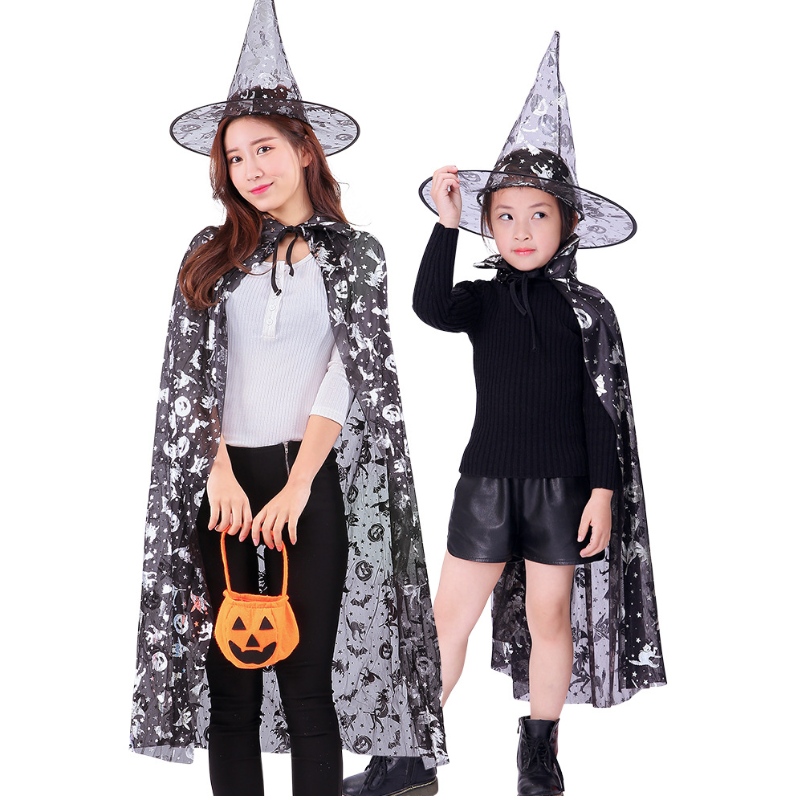 Disfraces de Halloween Witch Wizard Cloak Cape Robe Sombrero puntual paraniños Props de Halloween Fiesta de cumpleaños de Cosplay