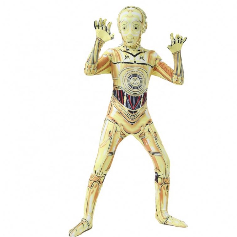 C-3PO Funny Robot Stage Performance UNIFORM Outfits Halloween Carnival Suit Sumpsuit Star Cosplay Wars Disfraz con máscara para chico