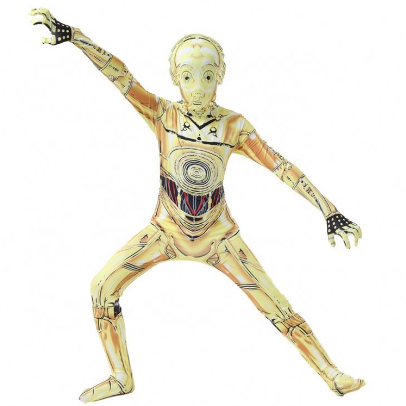 C-3PO Funny Robot Stage Performance UNIFORM Outfits Halloween Carnival Suit Sumpsuit Star Cosplay Wars Disfraz con máscara para chico