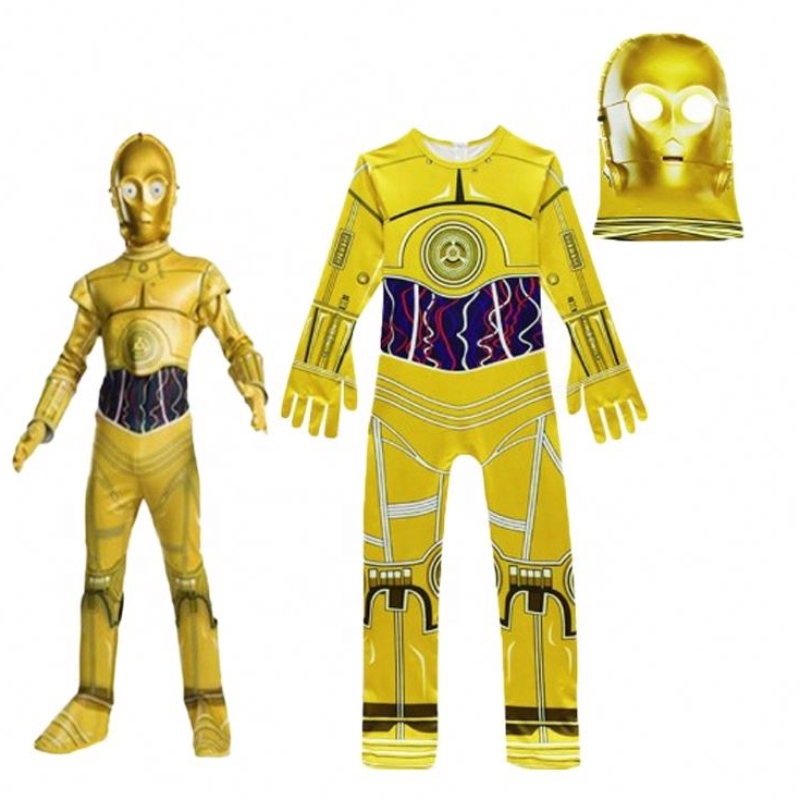 Película al por mayor&film traje para la fiesta de cumpleaños de Halloween Cosplay Wars Jumpsuit C-3po Robot Disfraz con máscara paraniños