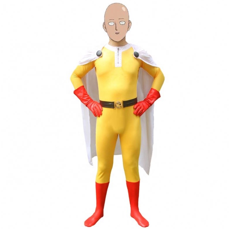 Partido más popular de la fiesta de Halloween Kids&adults TV Superhero Supsuit con Cloak Cosplay Anime One Punch Man Saitama Cartoon Disfraz