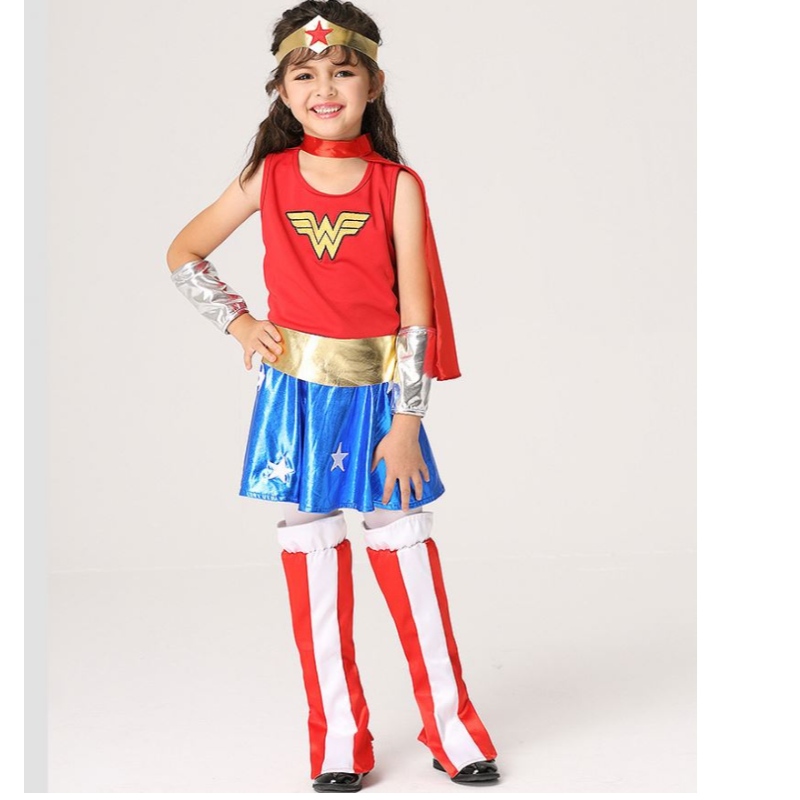 Baige Venta caliente Venta a laniña Sin mangas Mujer Wonder Woman For Girls Halloween Disfraz Set EK201