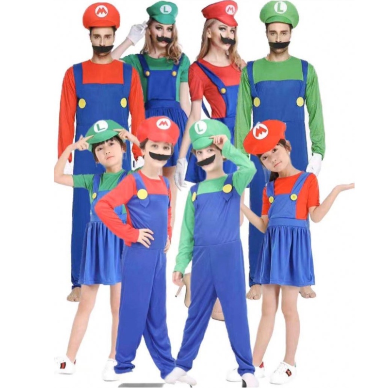 SUPER Mario ropa adultos yniños Mario Familia Bros Cosplay Juego de vestuario paraniños Fiesta de Halloween Mario&Luigi Ropa