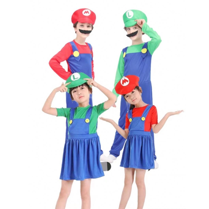 SUPER Mario ropa adultos yniños Mario Familia Bros Cosplay Juego de vestuario paraniños Fiesta de Halloween Mario&Luigi Ropa