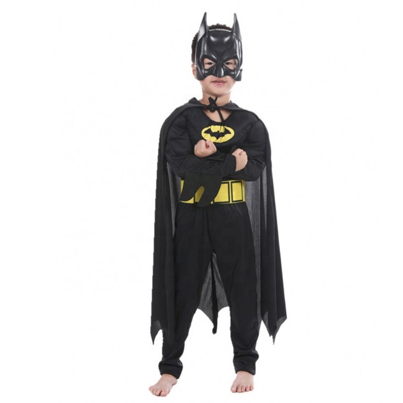 Halloween Mascarada Black Bat Muscle Kids Superhero Disfraces de los disfraces del hombre con máscara de capa