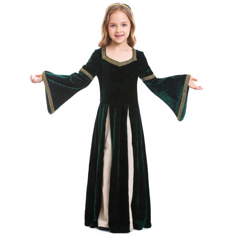 New Renaissance Retro Medieval Girls Musical Disfraces Musicales Dark Green Bell-Sleved Long Bruja trajes