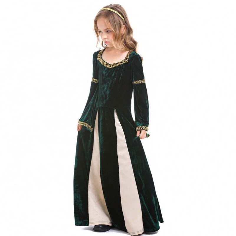 New Renaissance Retro Medieval Girls Musical Disfraces Musicales Dark Green Bell-Sleved Long Bruja trajes