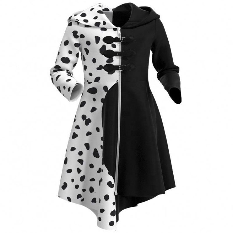 Deluxe Dress For Tweens Disfraz de Cóctel Cocktail Fiesta Black White Dalmatians Cruella Bown Costa para Halloween