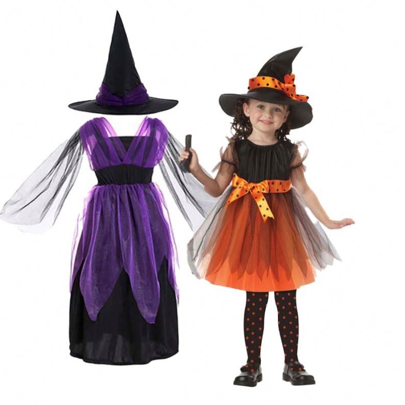 Disfraz de fiesta de Halloween Girl 2-15 años Bat Purple Wicked Witch Fancy Dress HCVM-005