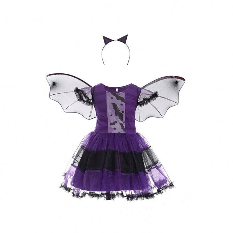 Disfraz de fiesta de Halloween Girl 2-15 años Bat Purple Wicked Witch Fancy Dress HCVM-005