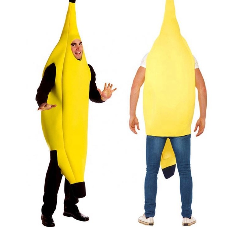 Creaciones de cosplay Disfraz de plátano atractivo para adultos Deluxe Set para Halloween Dress Fiest and Roleplay Unisex Banana Disfraz