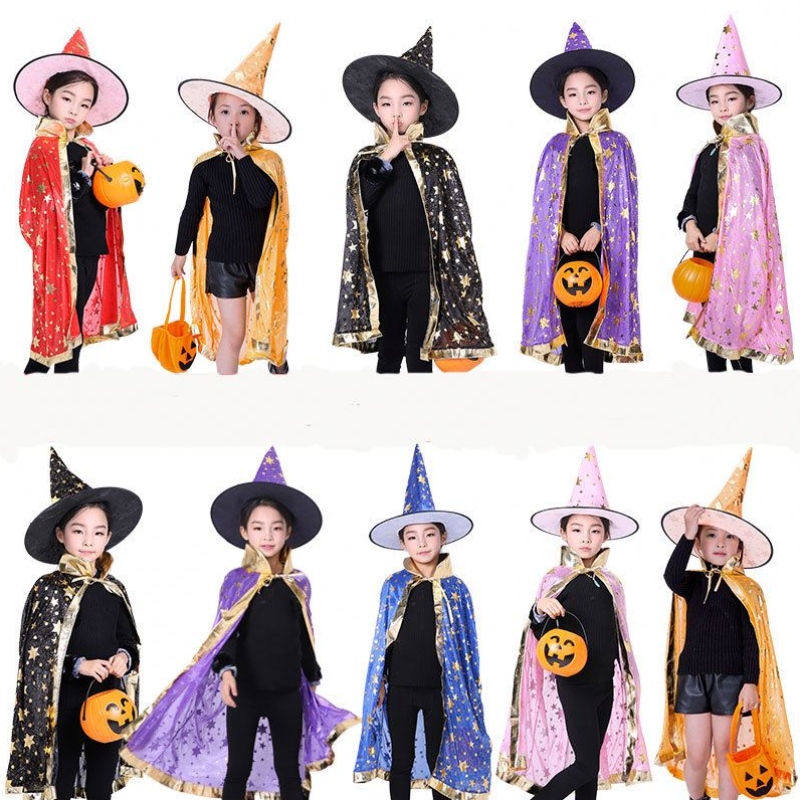 Caderas de Halloween paraniños Wizard Star Witch Cloak Cape Rata con accesorios de cosplay de sombrero puntiagudo Mardi Gras Accesorio