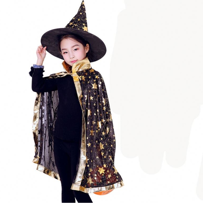 Caderas de Halloween paraniños Wizard Star Witch Cloak Cape Rata con accesorios de cosplay de sombrero puntiagudo Mardi Gras Accesorio