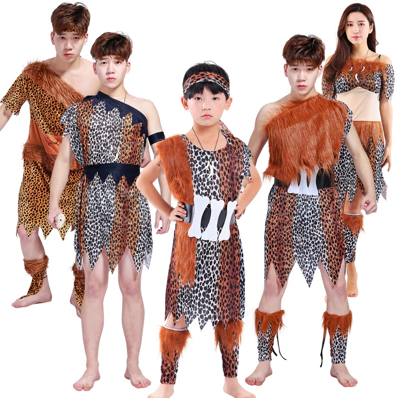 Venta caliente Halloween Halloween Cosplay Africano Primitivo Wild Man Disfraz de Niños Indios Disfraz de rendimiento