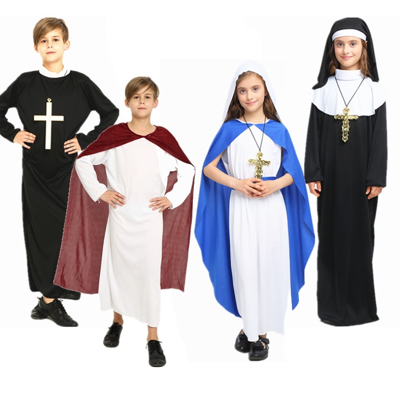 Disfraces de Halloween disfrazados paraniñas deniñas túnicas sacerdotes padres misioneros jesuitas cristianismo trajes paraniños
