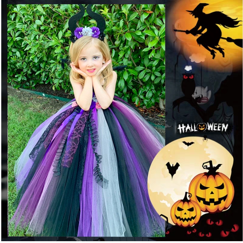 Amazon Hot Selling Girls Halloween Disfraz Vampire Witch Cosplay Party Party Tutu Vestidos