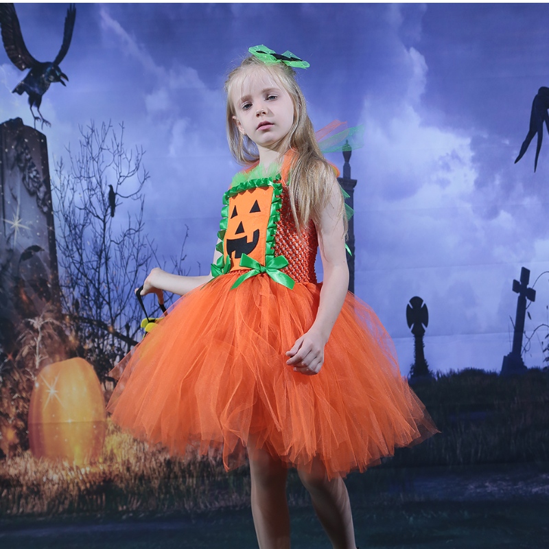 Amazon Hot Selling Kids Girl Vestido de Halloween Mesh Mesh Tulle Tutu Vestido