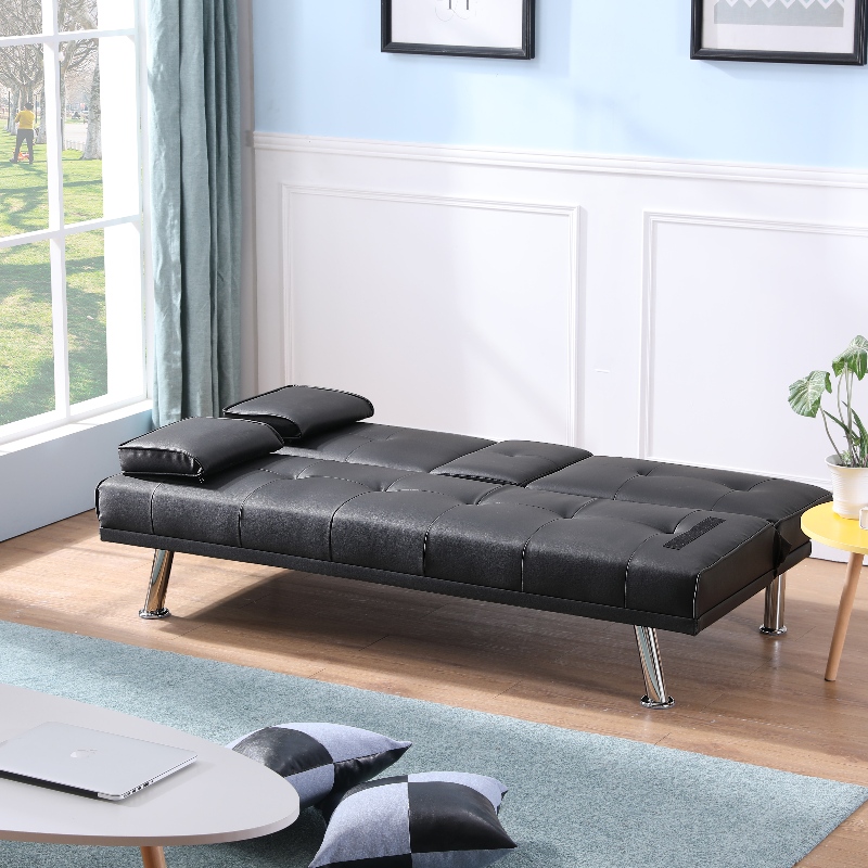 Sofá de sofá de cuero sintético Juego de sofá de sala de estar con cama de sofá piloto de tazas