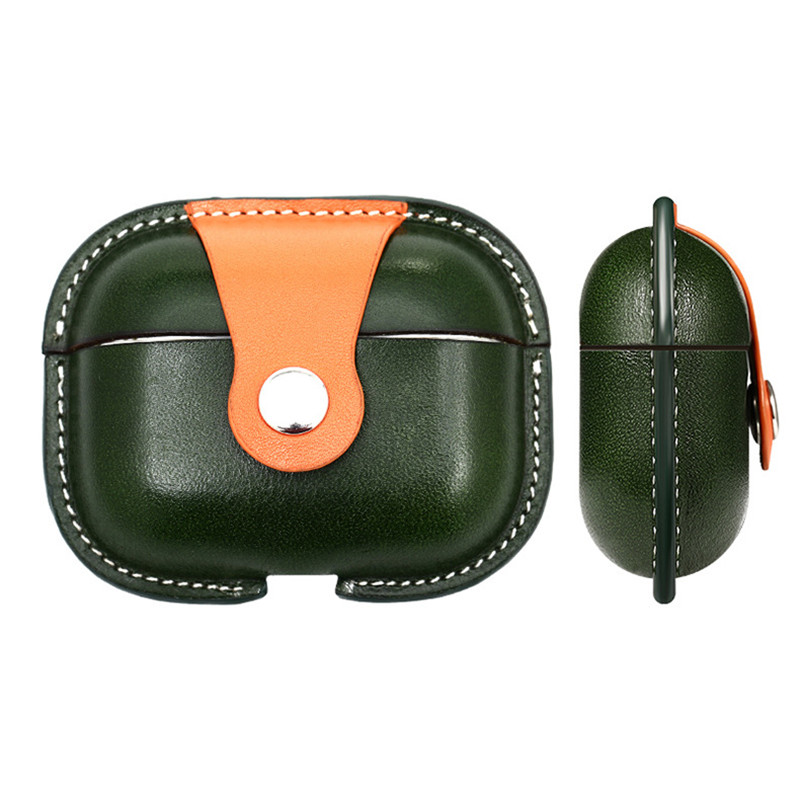 Nuevo Apple AirPods Pro2 Case protector, Case de protección integrada de piel de ternero de color verde militar, caja de cuero resistente a los auriculares Bluetooth auriculares