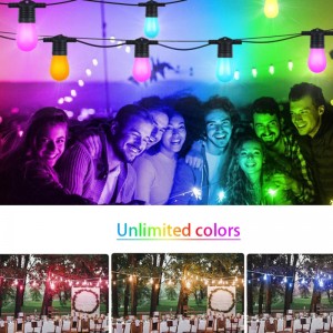 Luces de cuerda de color inteligentes, luces de patio inteligentes de 48 pies RGBW luces de cuerda LED, control de la aplicación Wifi, funciona con Alexa, luces de cuerda de cambio de color con bombillas LED dimmables, IP65 impermeable