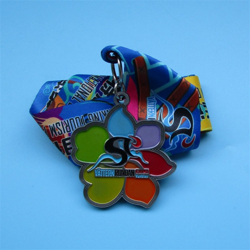 Medalla de aleación deportiva de placas de placas de esmalte suave y colorido con cinta